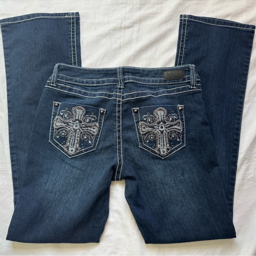 Natural Reflections Women’s Denim Jeans Size 2 Dark Wash Low Rise Embroidered